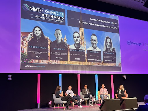 Aidan Kenny, Product Manager, Openmind Networks, on stage during the MEF CONNECTS Anti-Fraud event in Brussels.